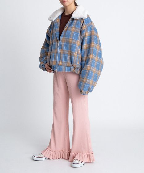 ボア襟チェック柄ブルゾン[商品：PN25AW-018] - PUNYUS Online Store
