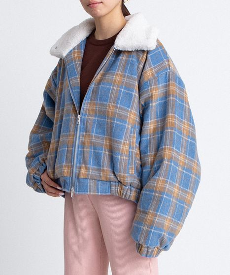 ボア襟チェック柄ブルゾン[商品：PN25AW-018] - PUNYUS Online Store