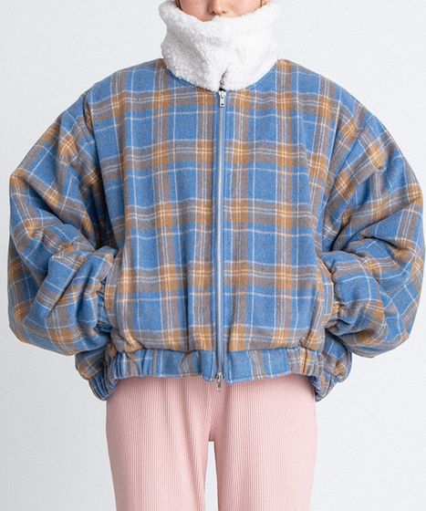 ボア襟チェック柄ブルゾン[商品：PN25AW-018] - PUNYUS Online Store