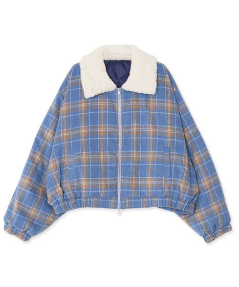 ボア襟チェック柄ブルゾン[商品：PN25AW-018] - PUNYUS Online Store