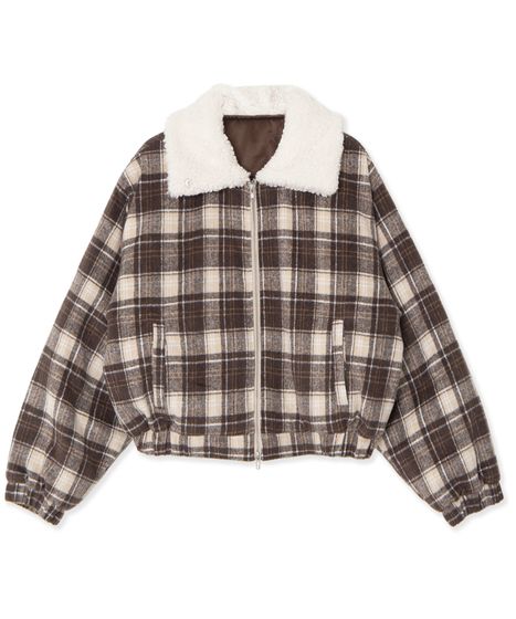 ボア襟チェック柄ブルゾン[商品：PN25AW-018] - PUNYUS Online Store