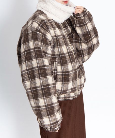ボア襟チェック柄ブルゾン[商品：PN25AW-018] - PUNYUS Online Store
