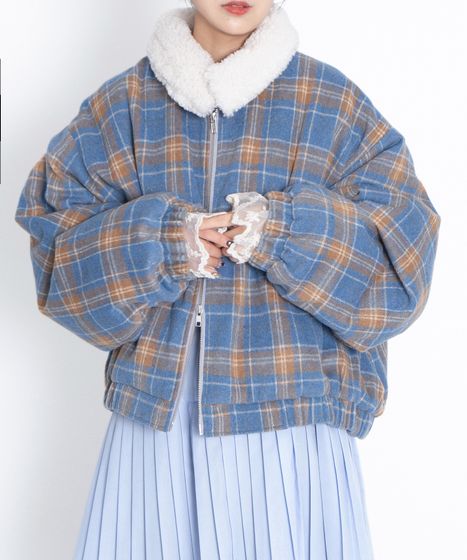 ボア襟チェック柄ブルゾン[商品：PN25AW-018] - PUNYUS Online Store