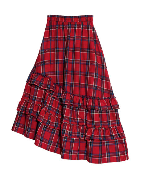 アシンメトリーチェックフリルロングスカート[商品：PN25AWR-013