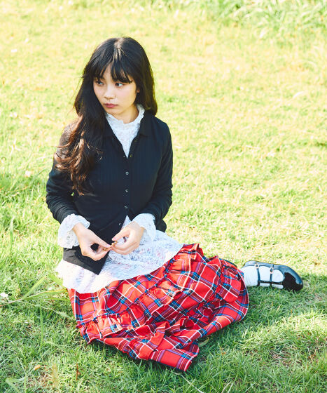 アシンメトリーチェックフリルロングスカート[商品：PN25AWR-013