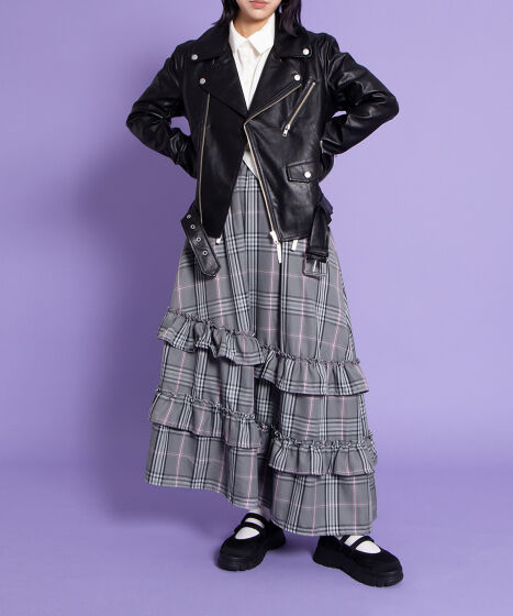 アシンメトリーチェックフリルロングスカート[商品：PN25AWR-013