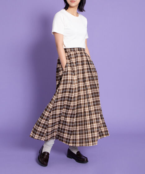 チェックプリーツロングスカート[商品：PN25AWR-019] - PUNYUS Online
