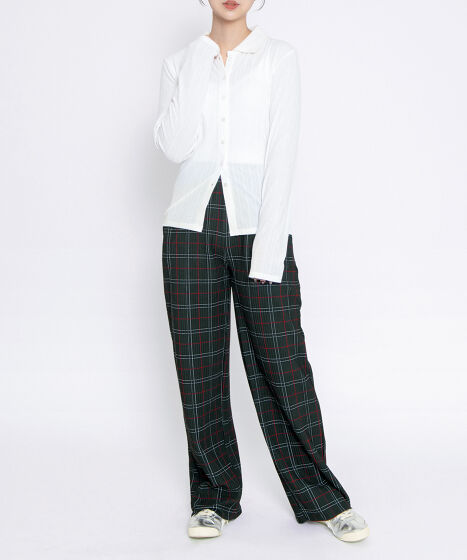 セルフカットチェックプリーツパンツ[商品：PN25AWR-022] - PUNYUS