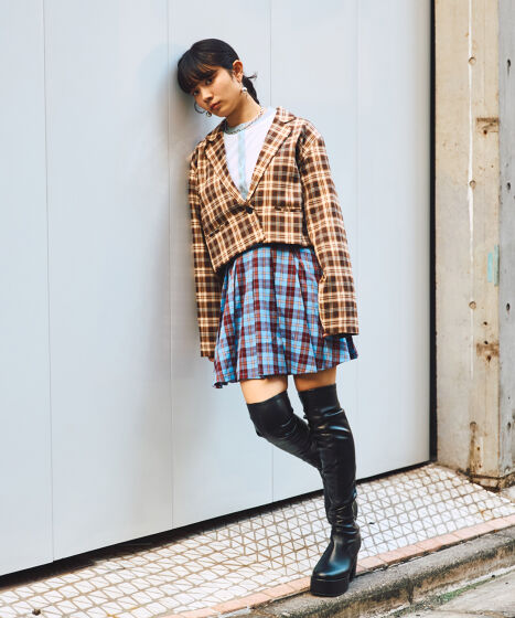 ボックスプリーツチェックミニスカート[商品：PN25AWR-026] - PUNYUS