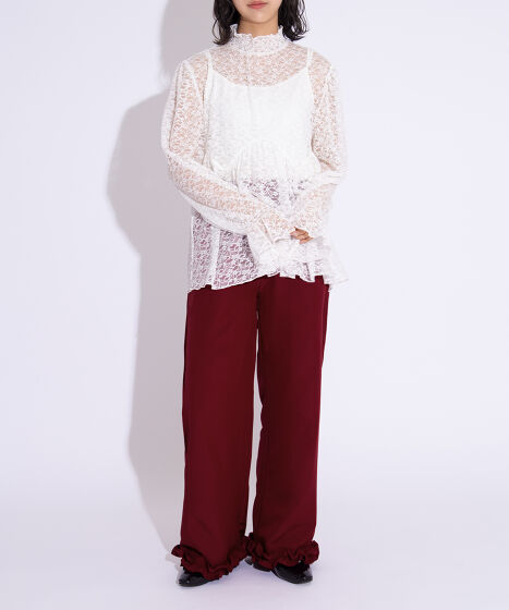 刺繍レース　フレア　リボンレース袖 レースフレアチュニック[商品：PN25AWR-029] - PUNYUS Online Store