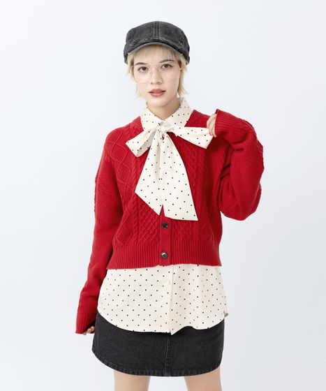 新品タグ付きドットブラウス PUNYUS（プニュズ） ブラウス シャツ リボン付きドットブラウス