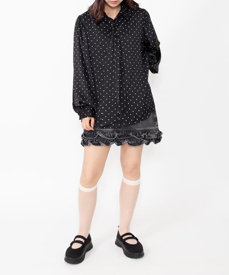 リボン付きドットブラウス[商品：PN25AWR-045] - PUNYUS Online Store