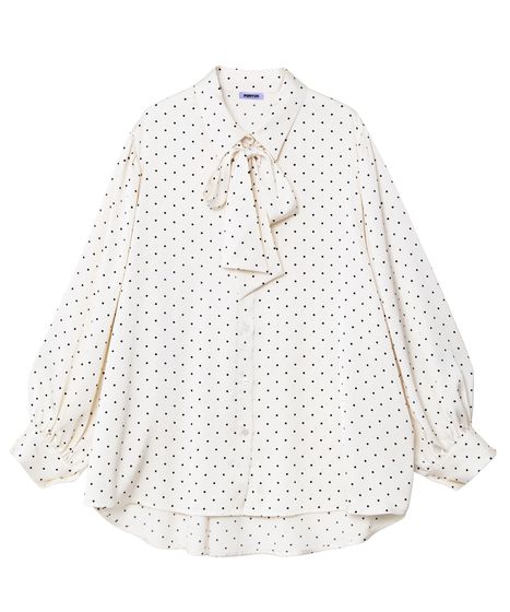 リボン付きドットブラウス[商品：PN25AWR-045] - PUNYUS Online Store