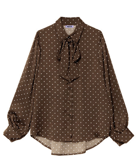 リボン付きドットブラウス[商品：PN25AWR-045] - PUNYUS Online Store