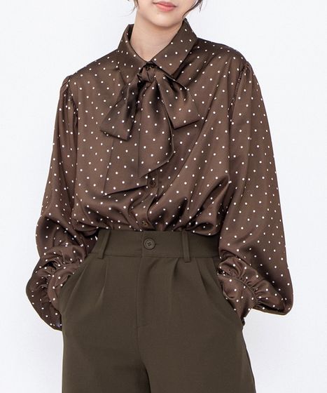 リボン付きドットブラウス[商品：PN25AWR-045] - PUNYUS Online Store