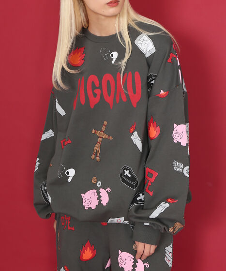 天国と地獄総柄スウェット[商品：PN25SS-001-1] - PUNYUS Online