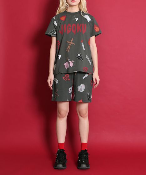 天国と地獄総柄スウェットショーパン[商品：PN25SS-001-3] - PUNYUS