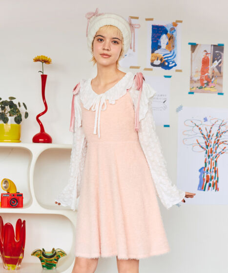 ニナリッチ nina ricci フラワー装飾 ピンク キャミソールワンピース ショルダーリボンキャミワンピース[商品：PN25SS-008] - PUNYUS Online