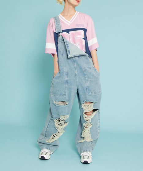 ダメージデニムオーバーオール[商品：PN25SS-013] - PUNYUS Online