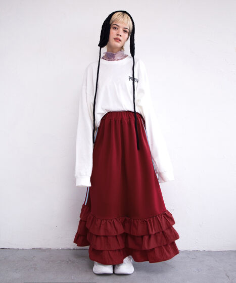 フリルティアードジャージロングスカート[商品：PN25SS-024] - PUNYUS