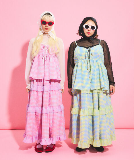 極美品PINK HOUSE♡ギンガムチェック フリルティアード ロングスカート セール】 ギンガムチェックスカート （ロング・マキシ丈スカート