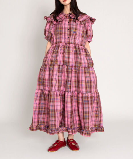 パフスリーブティアードチェックワンピース[商品：PN25SS-029