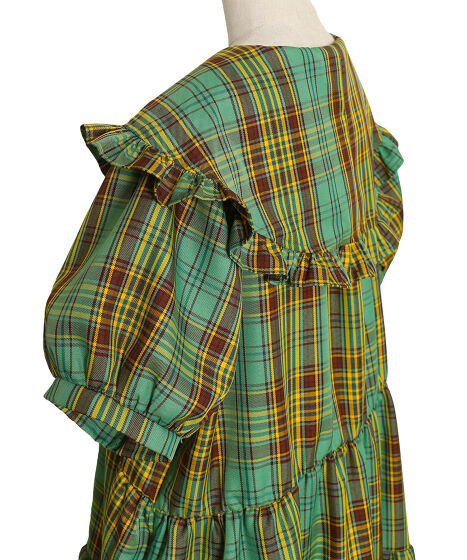 パフスリーブティアードチェックワンピース[商品：PN25SS-029