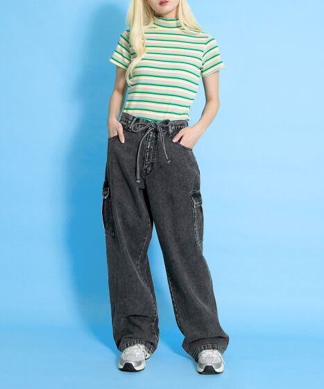 マルチボーダーハイネックリブTシャツ[商品：PN25SS-032] - PUNYUS