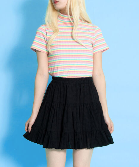 マルチボーダーハイネックリブTシャツ[商品：PN25SS-032] - PUNYUS