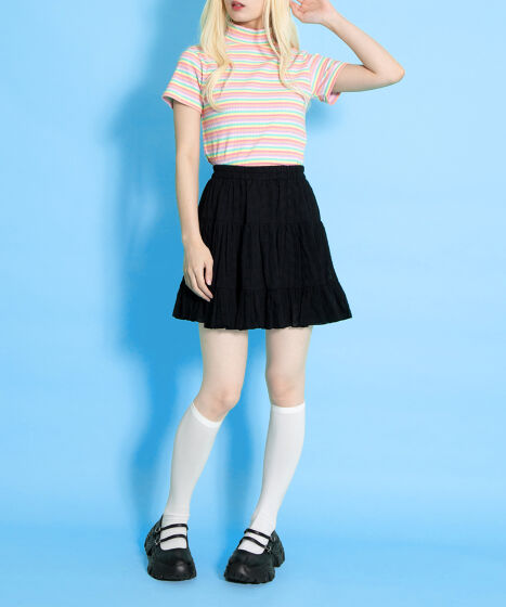 マルチボーダーハイネックリブTシャツ[商品：PN25SS-032] - PUNYUS