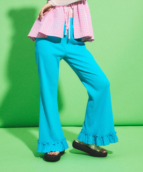 未使用unminouofficialアンミヌhem frill pantsフリル チャイナリボンスリットパンツ China Ribbon Slit Pants | FICTIO
