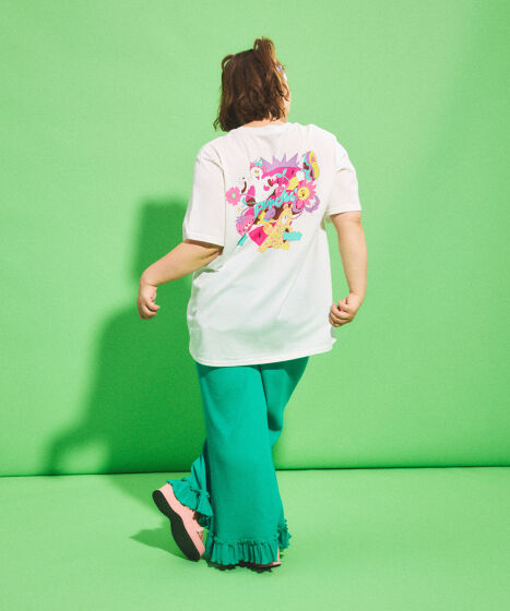 Hawaiian6 黄緑 ピンク Tシャツ フィットネスウェア | 肩開きエアリーTシャツ＊ベビーピンク 【フリー