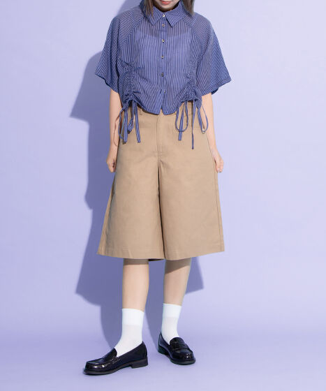クロップド丈ドロストストライプシャツ[商品：PN25SS-057] - PUNYUS