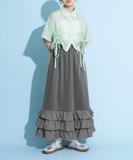 クロップド丈ドロストストライプシャツ[商品：PN25SS-057] - PUNYUS