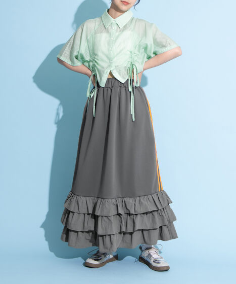 クロップド丈ドロストストライプシャツ[商品：PN25SS-057] - PUNYUS