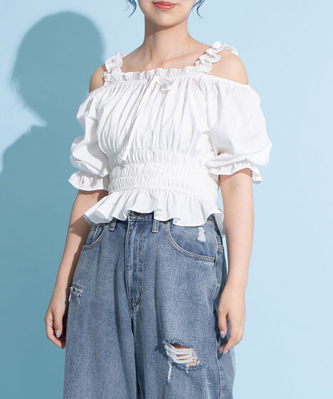 新品★SHIPS khaju★2way オフショルダー ブラウス WEB限定】〈洗濯機可能〉麻混 2WAY オフショルダー ブラウス