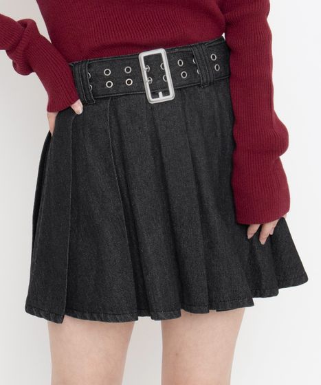 ベルトデニムプリーツミニスカート[商品：PN26AW-013] - PUNYUS Online