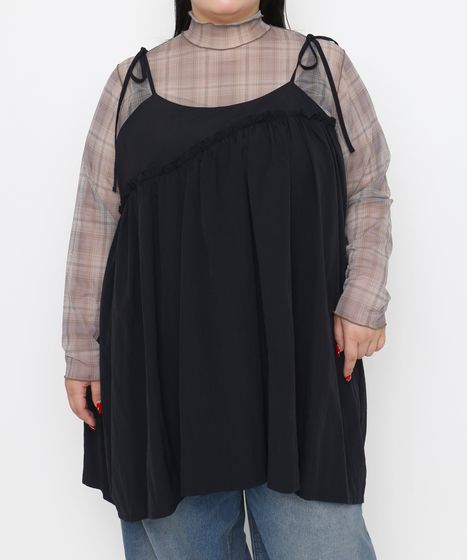 チェック柄ハイネックシアートップス[商品：PN26AW-018] - PUNYUS