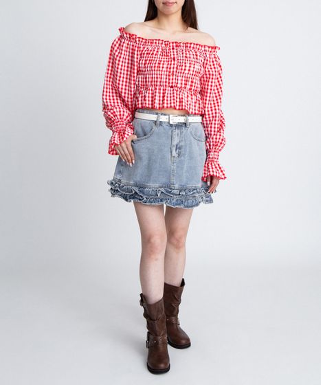 フリルデニムミニスカート[商品：PN26SS-015] - PUNYUS Online Store
