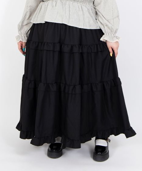 fig London フリル付きブラックロングスカート フリルティアードロングスカート[商品：PN26SS-027] - PUNYUS Online