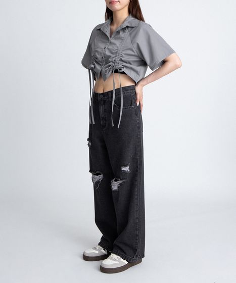 クロップド丈ドロストシャツ[商品：PN26SS-030] - PUNYUS Online Store