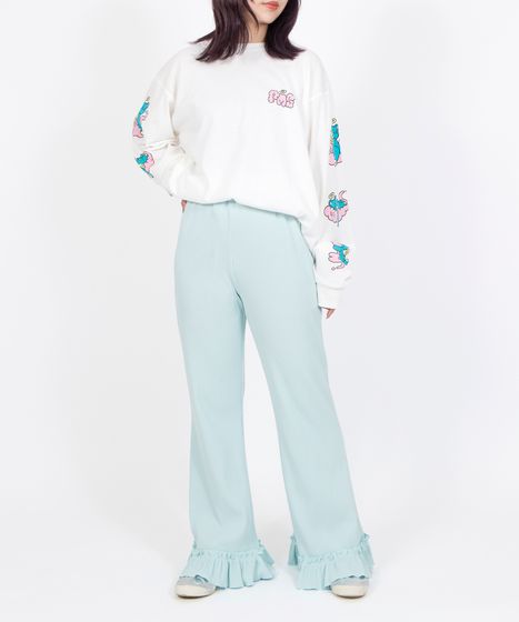 水色 サイドドロップフリル パンツ レディース　PINKUHAUSU リブフレアフリルパンツ[商品：PN26SS-034] - PUNYUS Online Store
