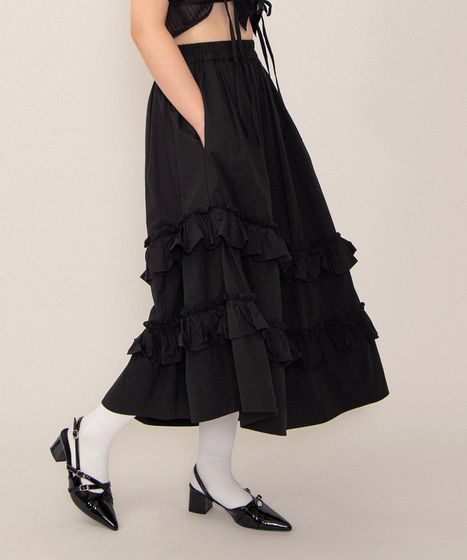 アシンメトリーフリルロングスカート[商品：PN26SS-036] - PUNYUS
