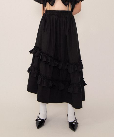 アシンメトリーフリルロングスカート[商品：PN26SS-036] - PUNYUS
