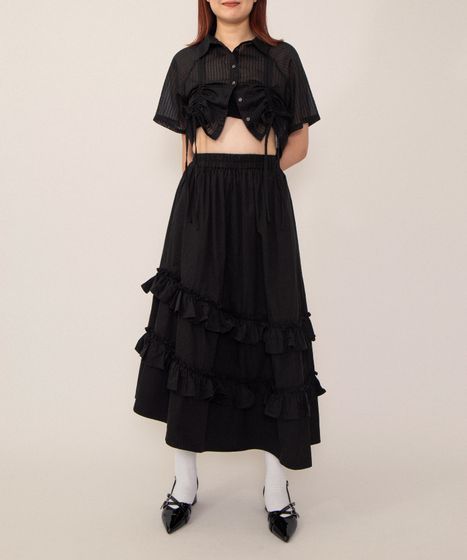 アシンメトリーフリルロングスカート[商品：PN26SS-036] - PUNYUS