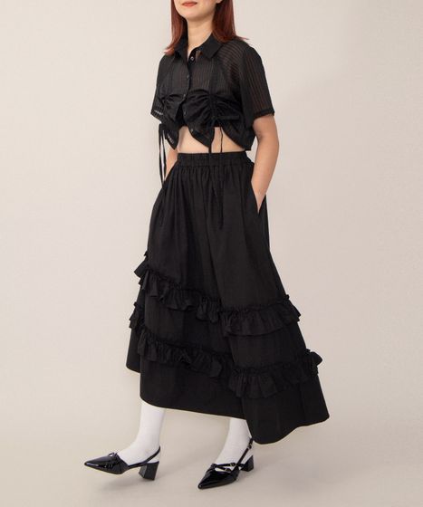 アシンメトリーフリルロングスカート[商品：PN26SS-036] - PUNYUS