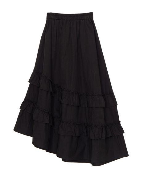 Batsheva リボン付きフリルロングスカート アシンメトリーチェックフリルロングスカート[商品：PN25AWR-013