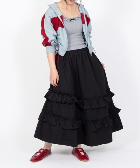 アシンメトリーフリルロングスカート[商品：PN26SS-036] - PUNYUS