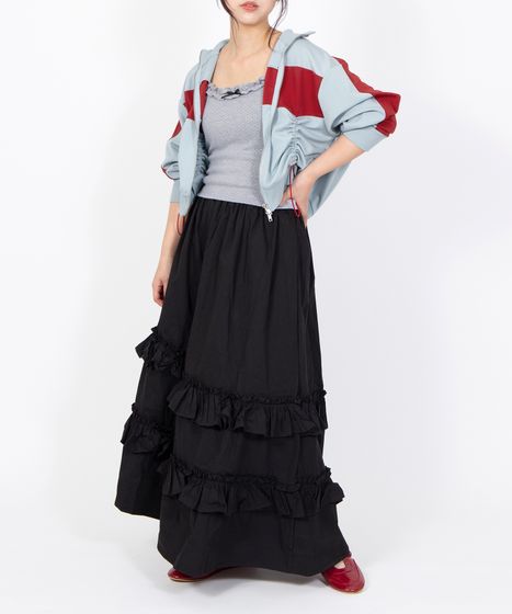 アシンメトリーフリルロングスカート[商品：PN26SS-036] - PUNYUS