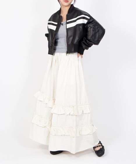 アシンメトリーフリルロングスカート[商品：PN26SS-036] - PUNYUS